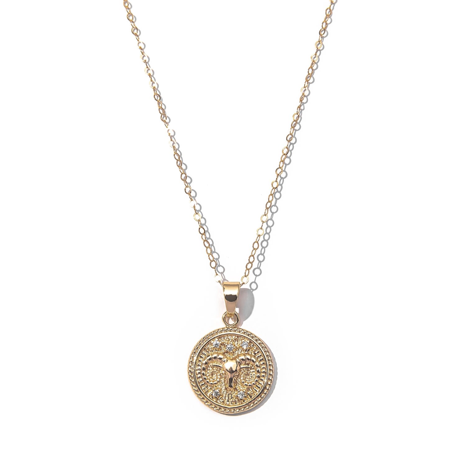 Women’s Aries Zodiac Medallion Pendant Gold Filled Necklace The Essential Jewels