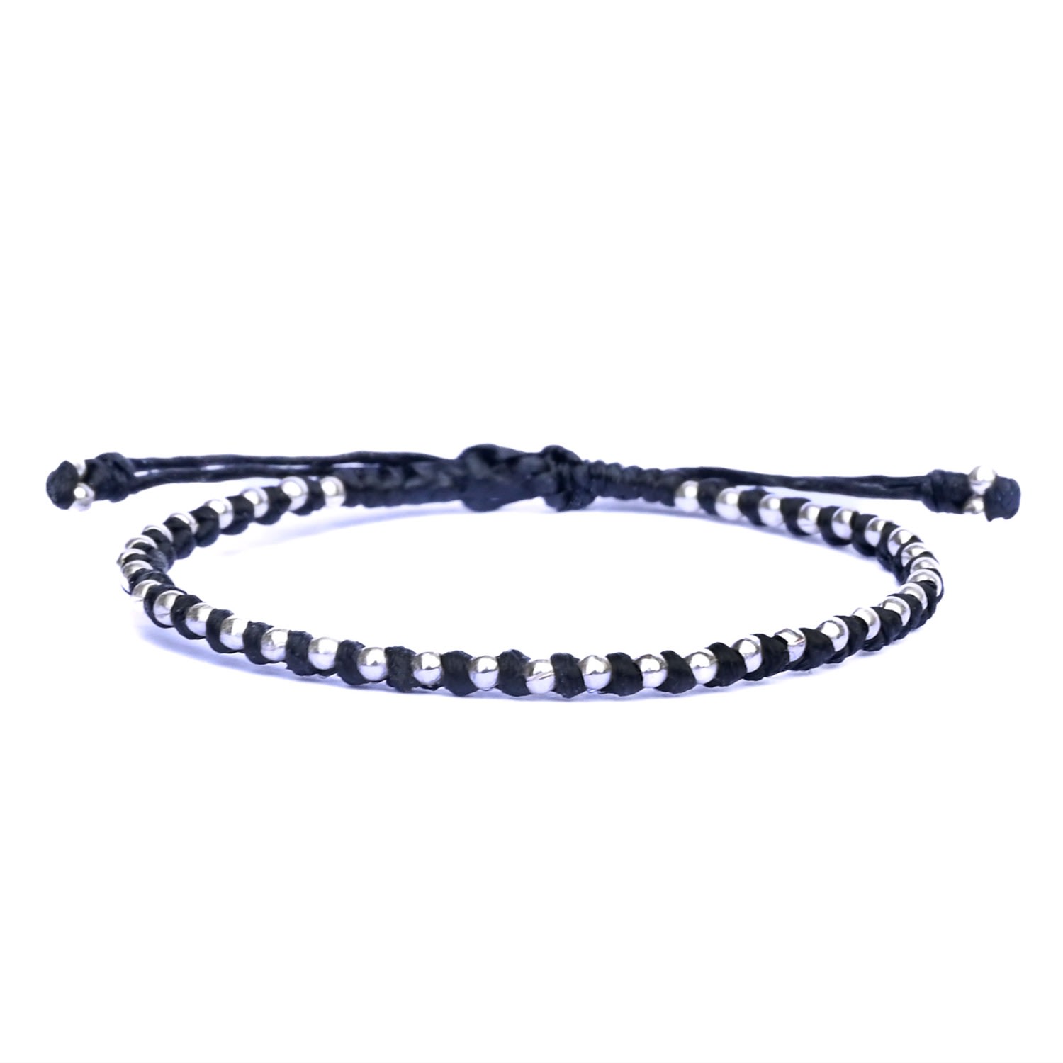 Women’s Delicate Handmade Black Friendship Bracelet With Tiny Silver Beads - Spitafields Harbour Uk Bracelets