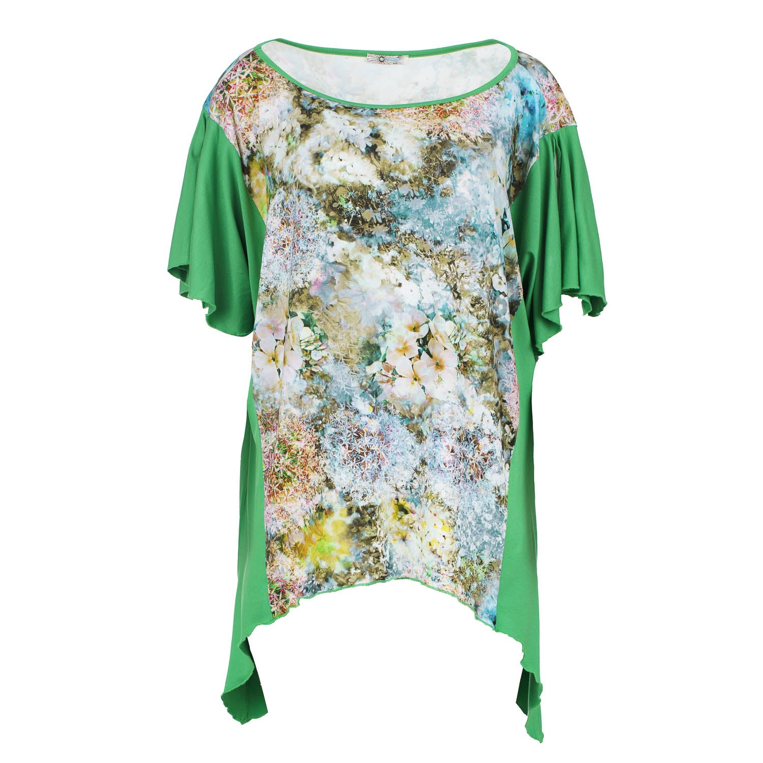 Women’s Green Print Stretch Jersey Top With A Pointed Hemline Plus Size Small Conquista