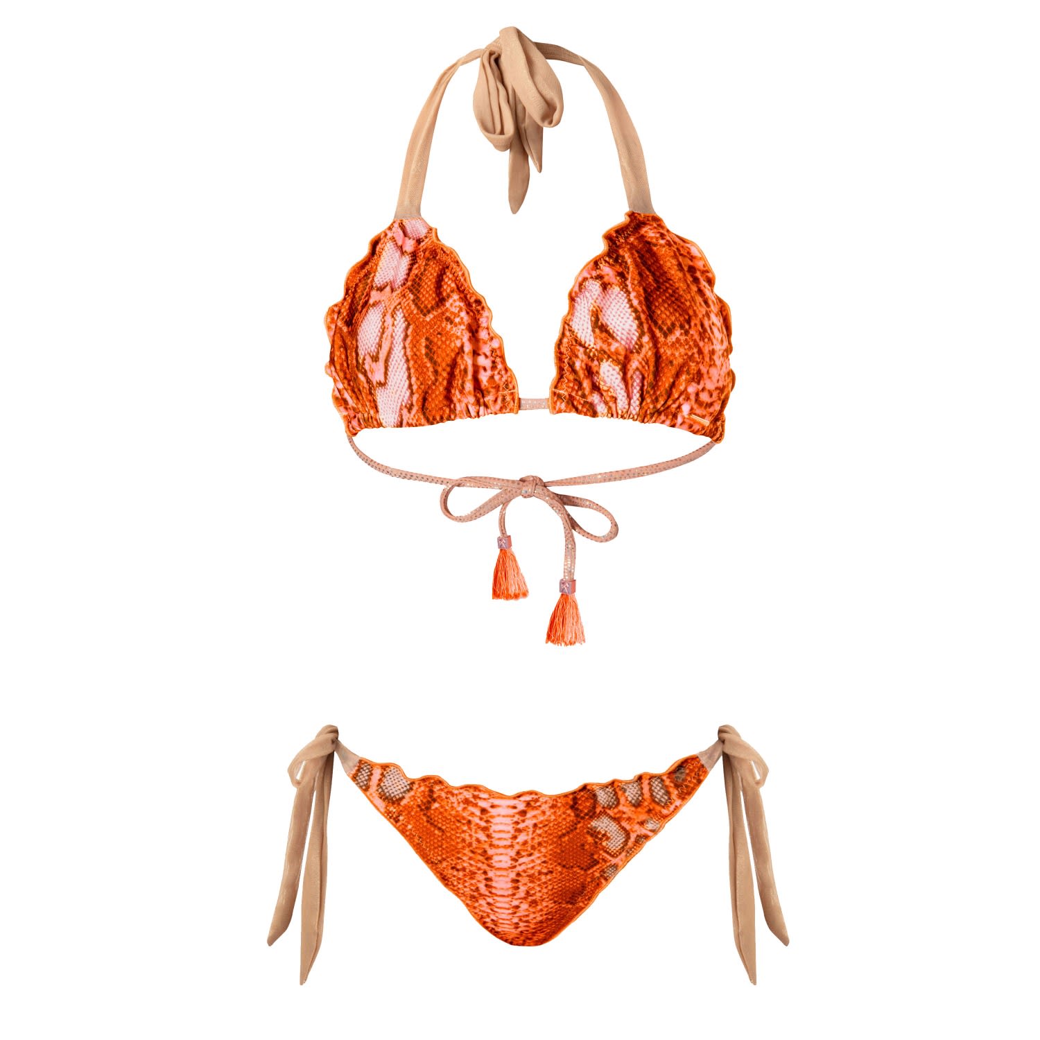 Women’s Yellow / Orange / Rose Gold Ibiza Tangerine Animal Print Ruched Triangle Bikini Set Cala Bonita - Rose Gold, Yellow & Orange Medium Elin Ritter Ibiza