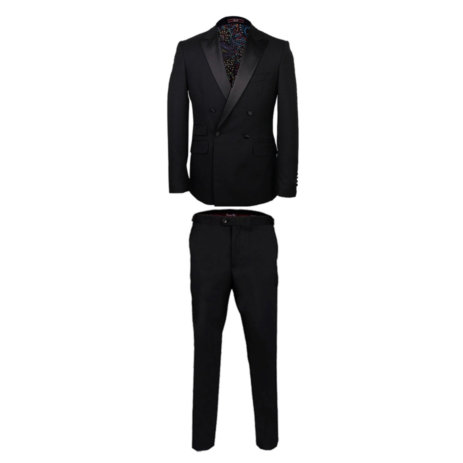 Men’s Dress Double Breasted Satin Peak Lapel Tuxedo Set - Black Extra Large David Wej
