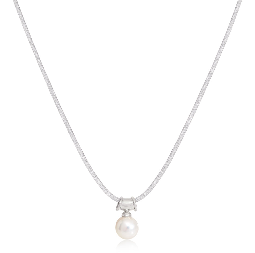 Women’s Silver / White Credo Large Cultured Freshwater Pearl Pendant On Silver Bale On Silver Mesh Necklace Pearls of the Orient Online