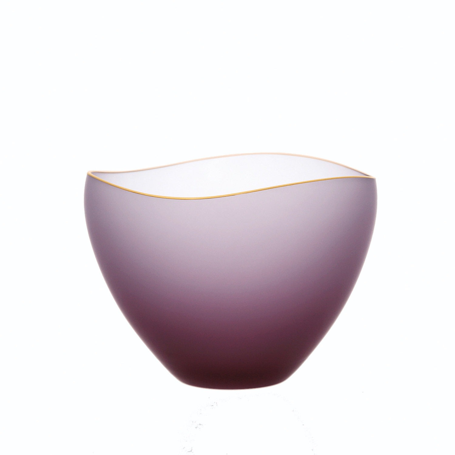 Pink / Purple Saki Handcrafted Glass Bowl With Gold Rim - Pink & Purple 3.7" Sghr Sugahara