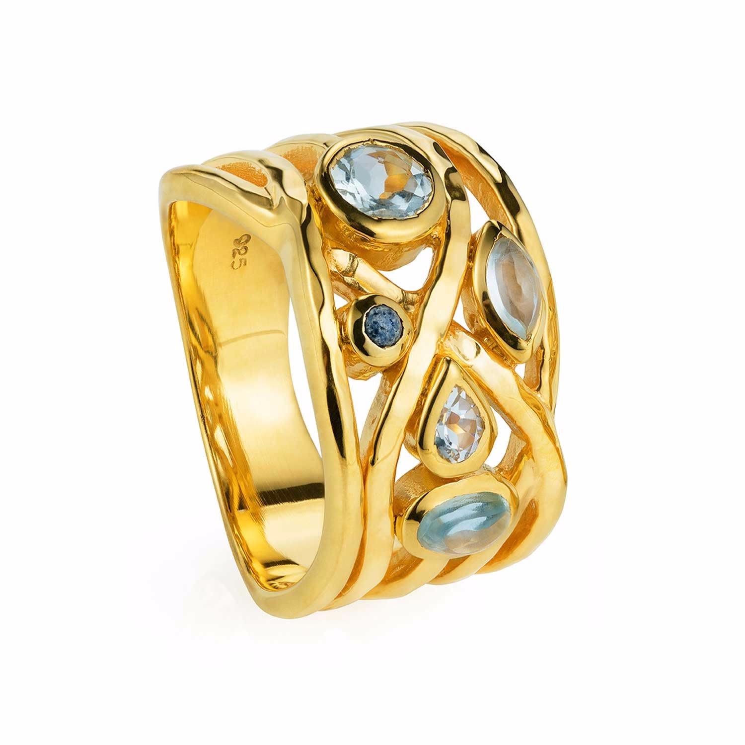 Women’s Gold Ring With Aquamarine, Blue Topaz, Lapis Lazuli Gemstones Liana Neola Design