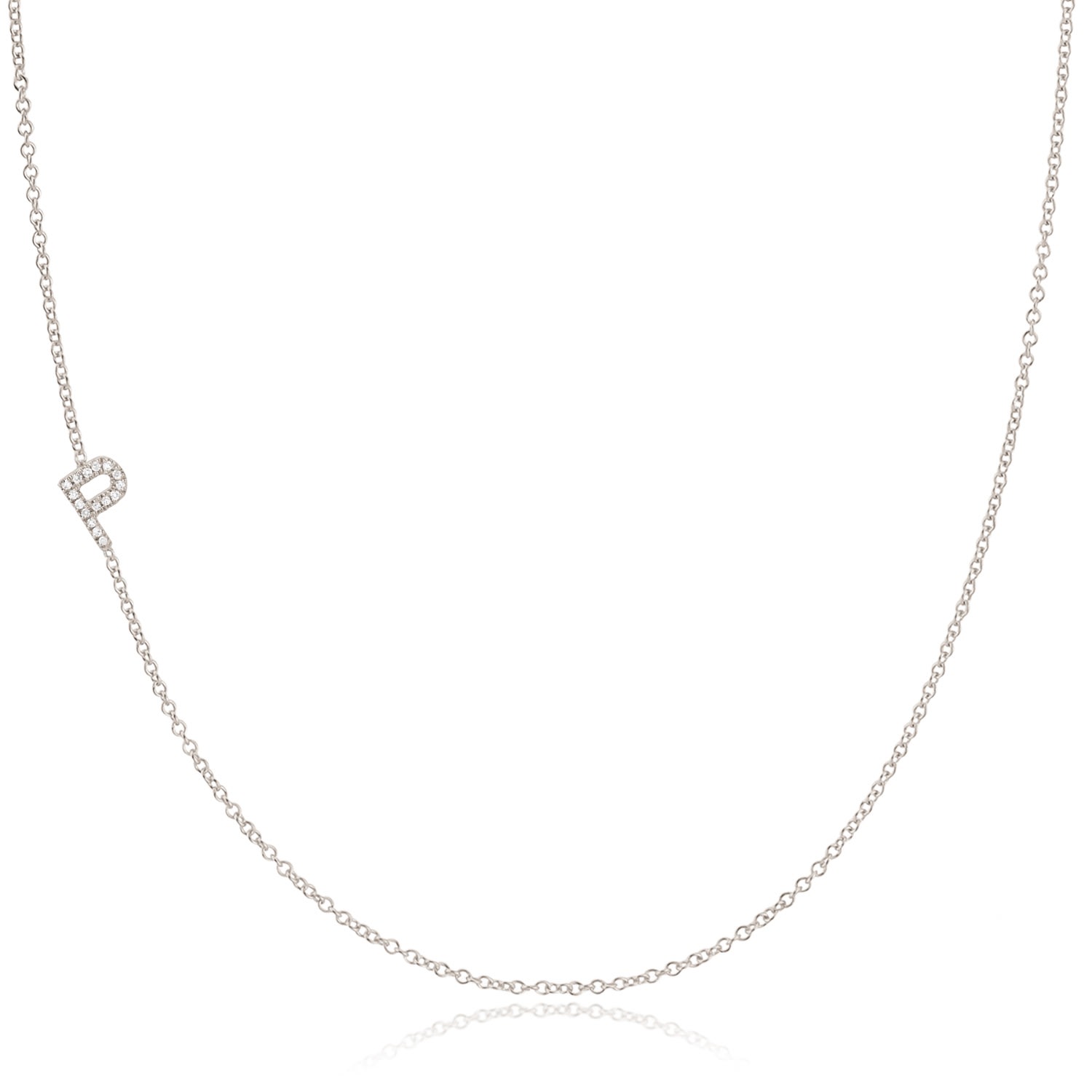 Women’s 14K Gold Asymmetrical Pavé Diamond Letter Necklace - White Gold - 16" Maya Brenner