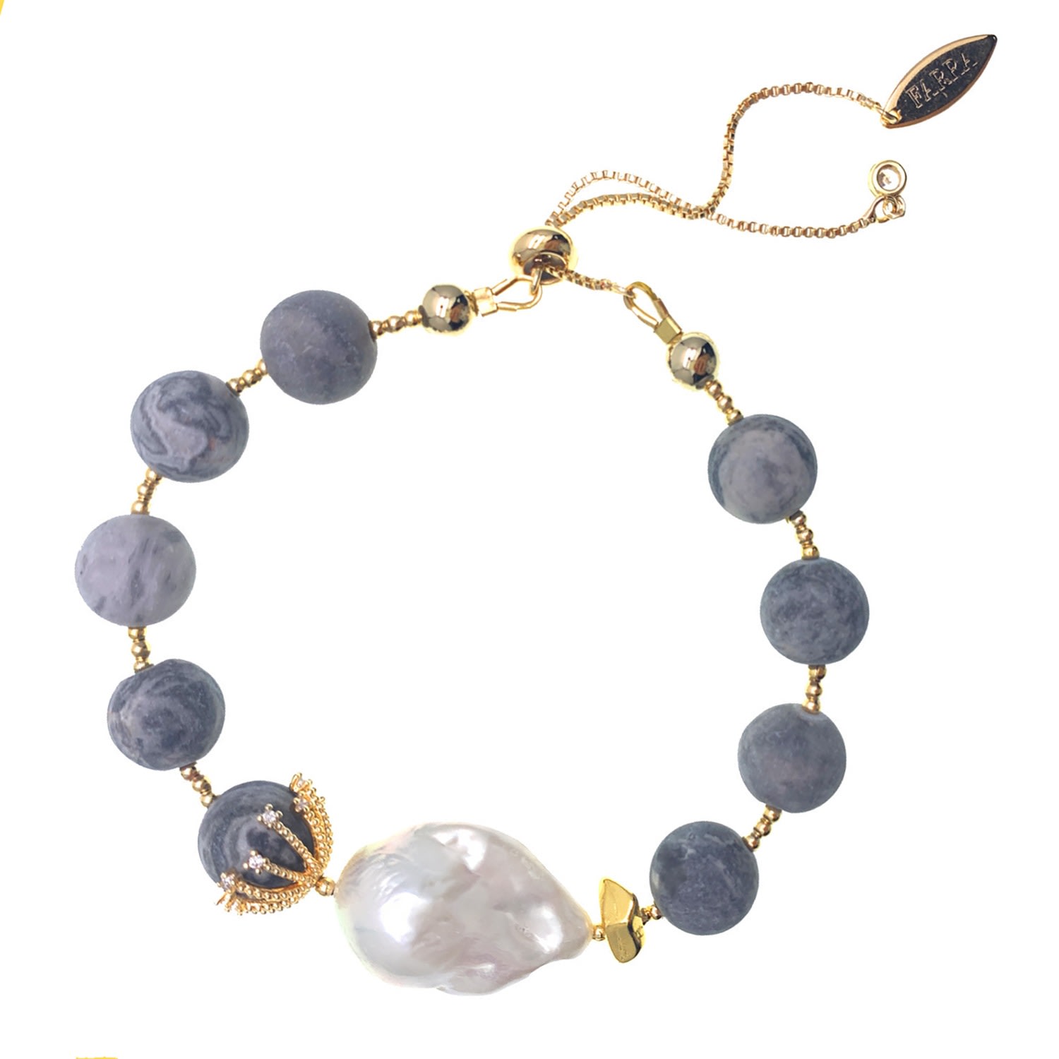 Women’s White / Grey Grey Agate With Baroque Pearl Adjustable Bracelet Farra