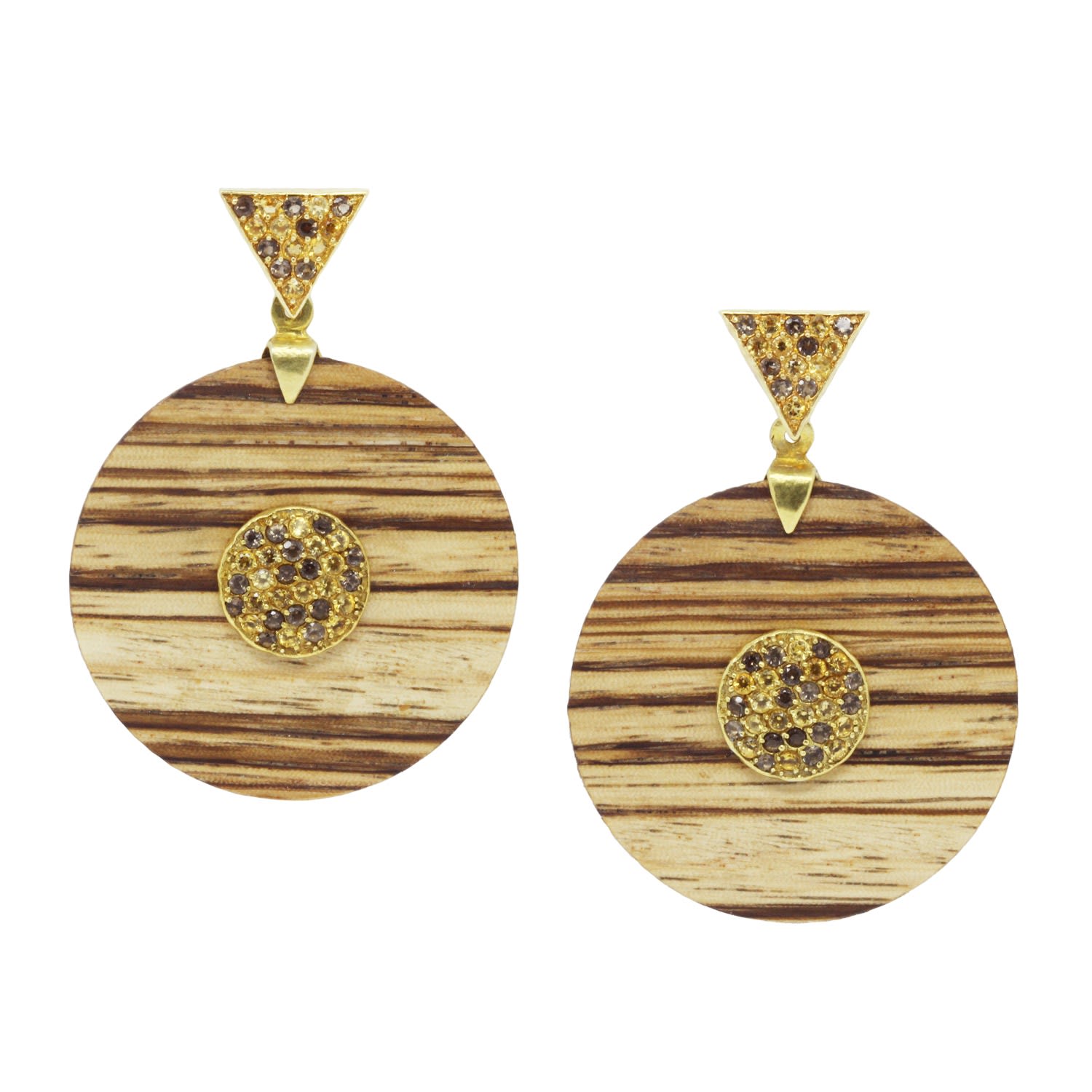 Women’s Gold / Brown / Yellow Quagga Round Statement Earrings Gold Gemstone Zebra Wood Zira Jewels