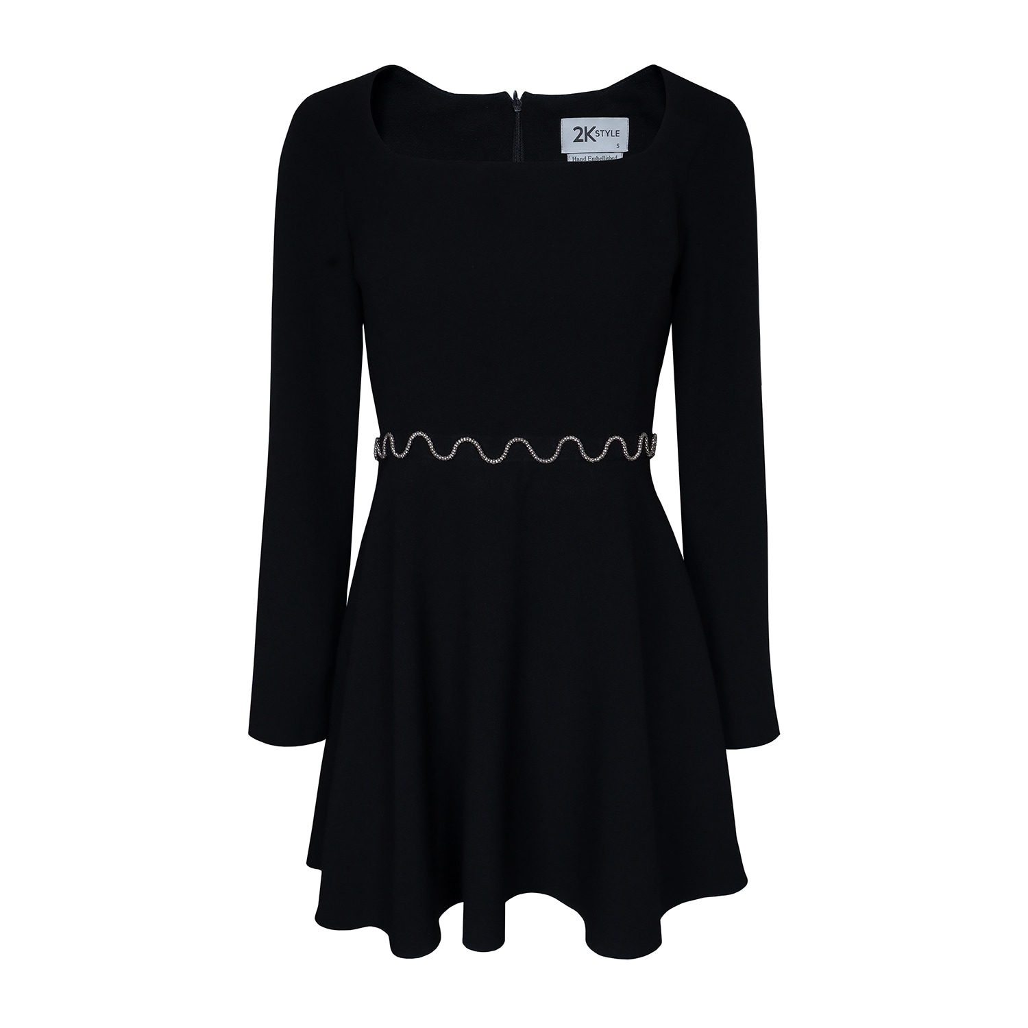 Women’s Brigitte Chain-Embellished Skater Mini Dress - Black Extra Small 2Kstyle