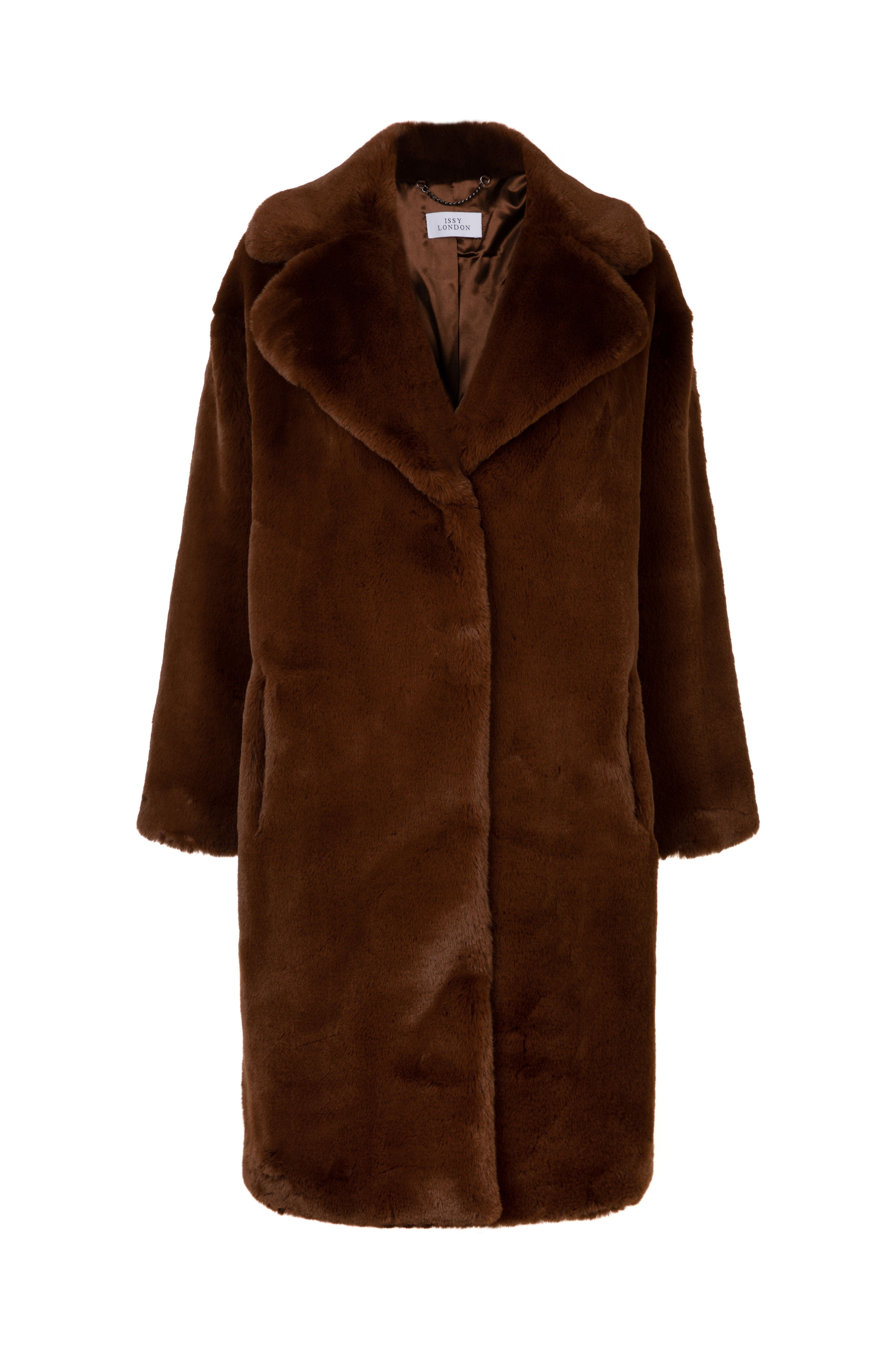 Women’s Greta Luxe Long Faux Fur Coat Mahogany Brown Large Issy London