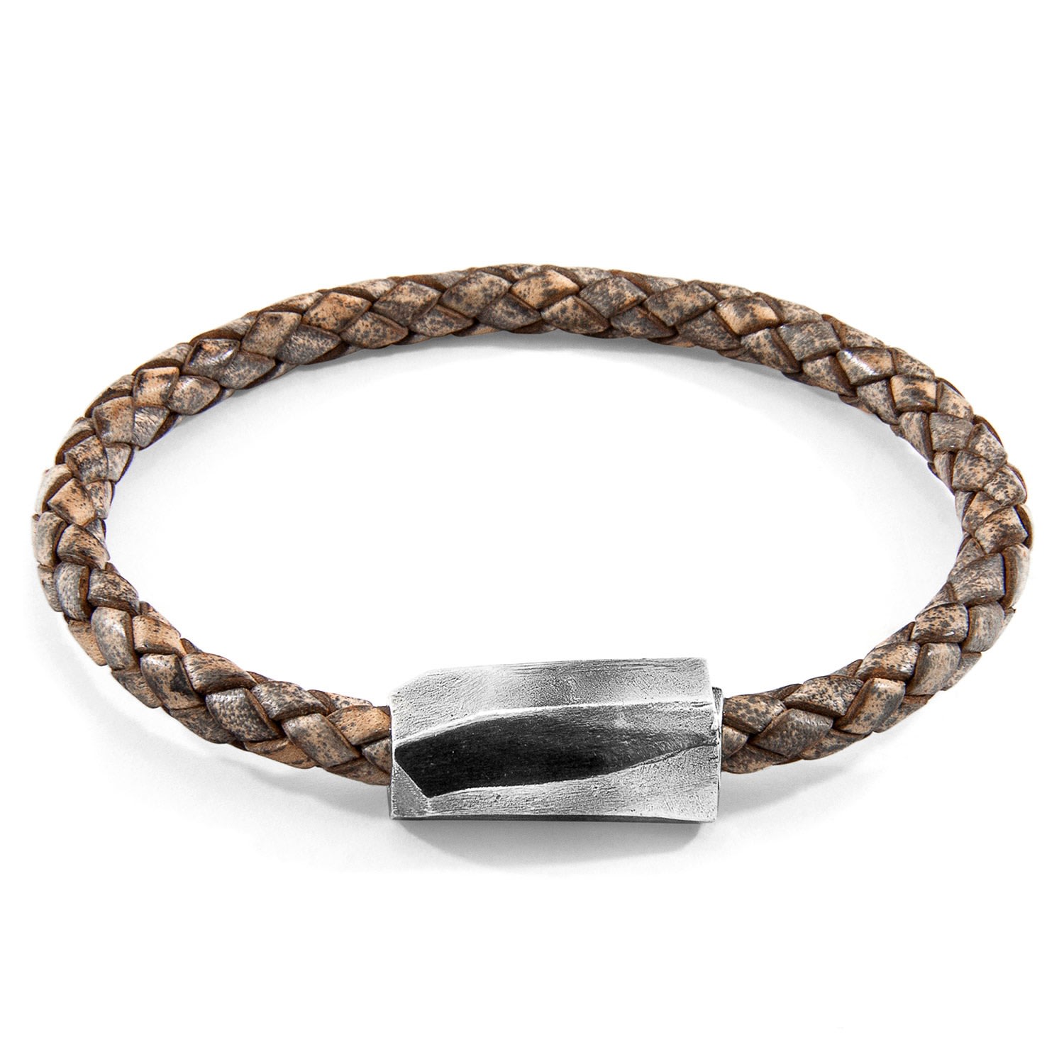 Men’s Taupe Grey Hayling Silver & Braided Leather Bracelet Anchor & Crew