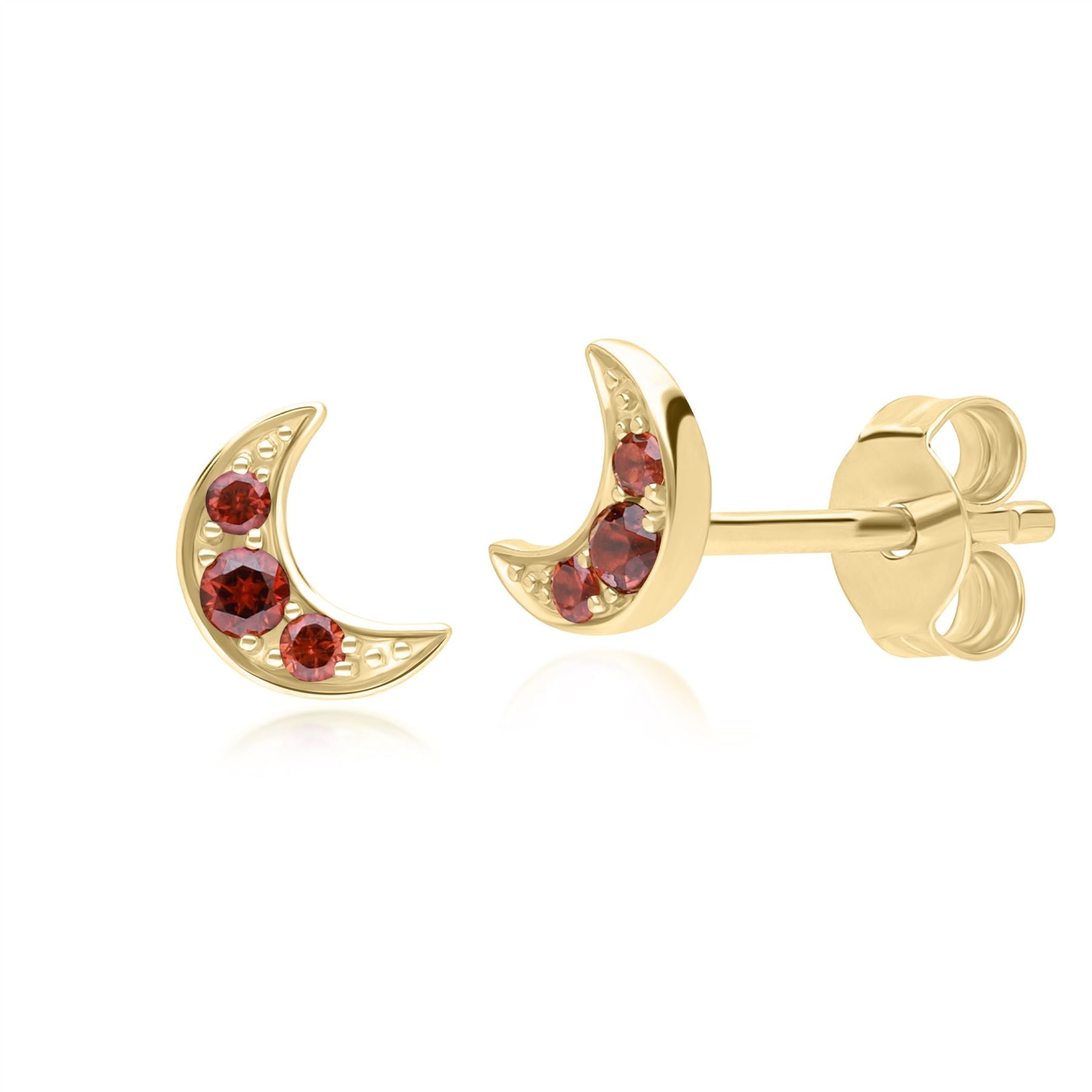 Women’s Gold / Red Garnet Moon Stud Earrings In Yellow Gold Gemondo