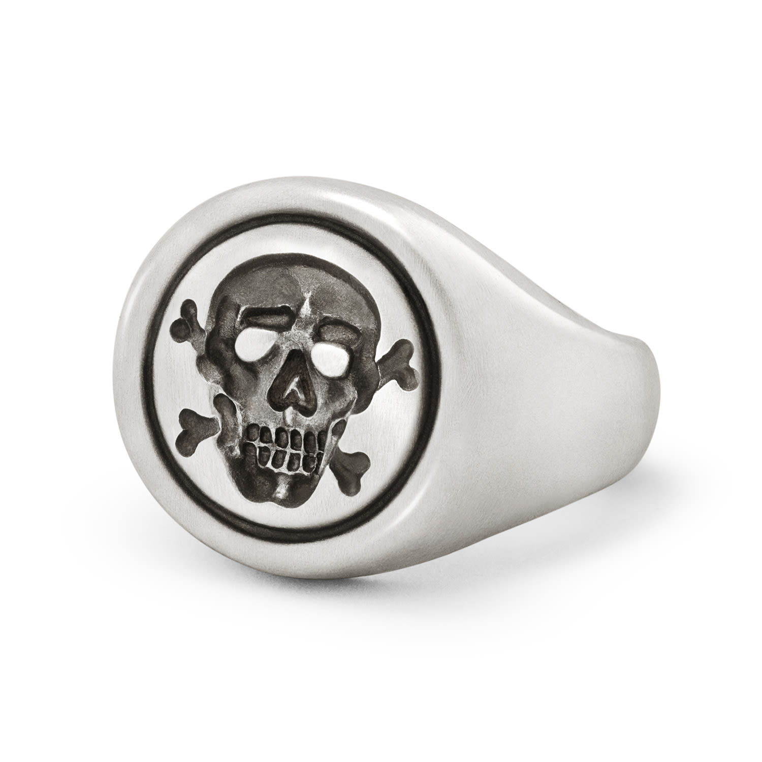 Men’s Silver Jolly Roger Skull & Bones Signet Ring Snake Bones