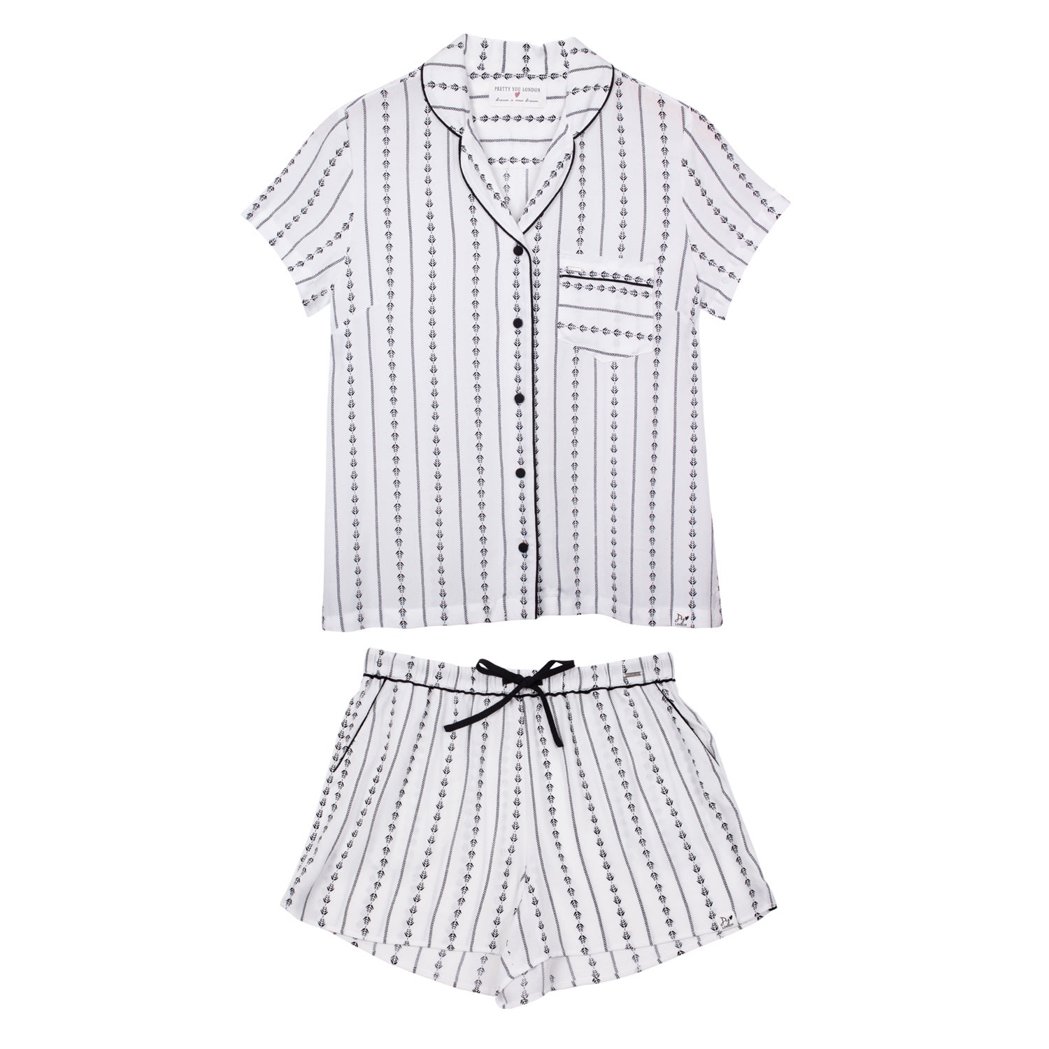 Women’s Neutrals Ecovero Geo Leaf Patterned Shirt Short Pyjama Set In Ecru Stripe Extra Large Pretty You