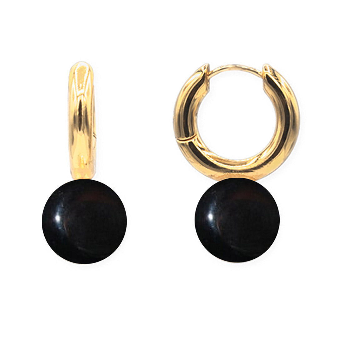 Women’s Black / Gold Kayde Black Agate Hoop Earrings Syd and Pia Nyc