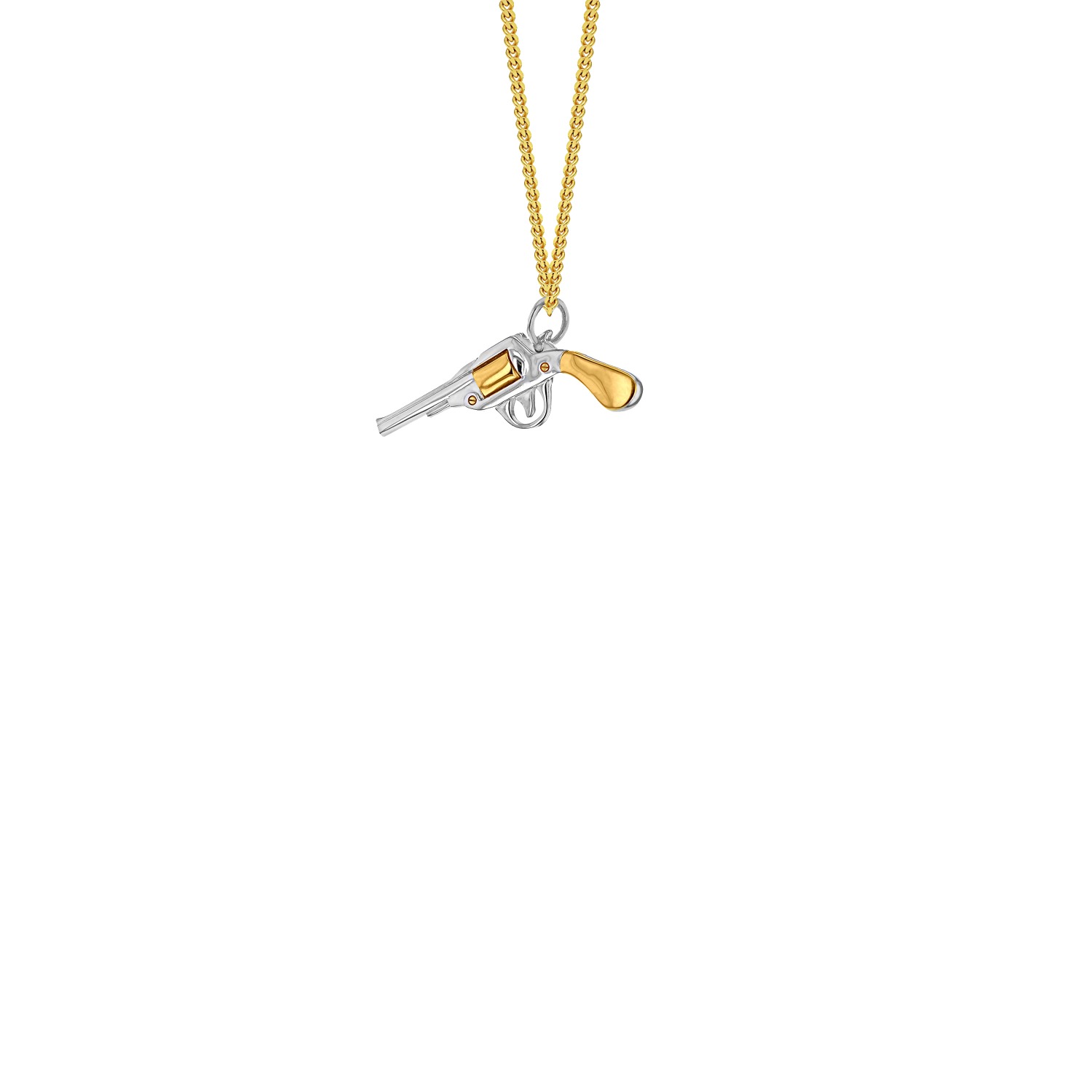 Women’s Silver / Gold 2Tone Mini Retro Pistol 18Kt Gold-Plate Sterling Silver On Gold Chain True Rocks