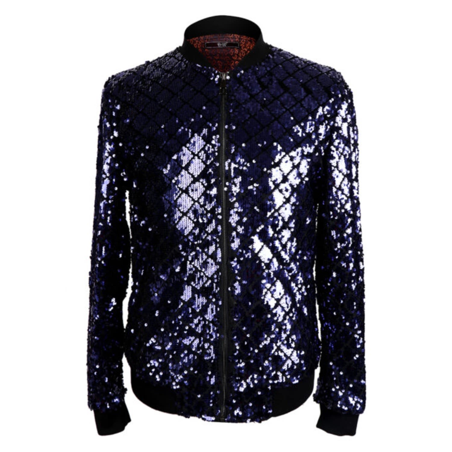 Men’s Blue Sequin Bomber Jacket - Navy XXL David Wej