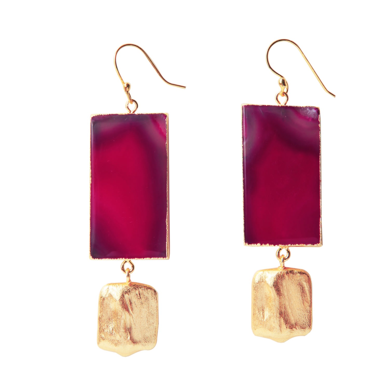 Women’s Pink / Purple / Gold Hold The Baby Fuchsia Pink Agate Statement Earrings Yaa Yaa London