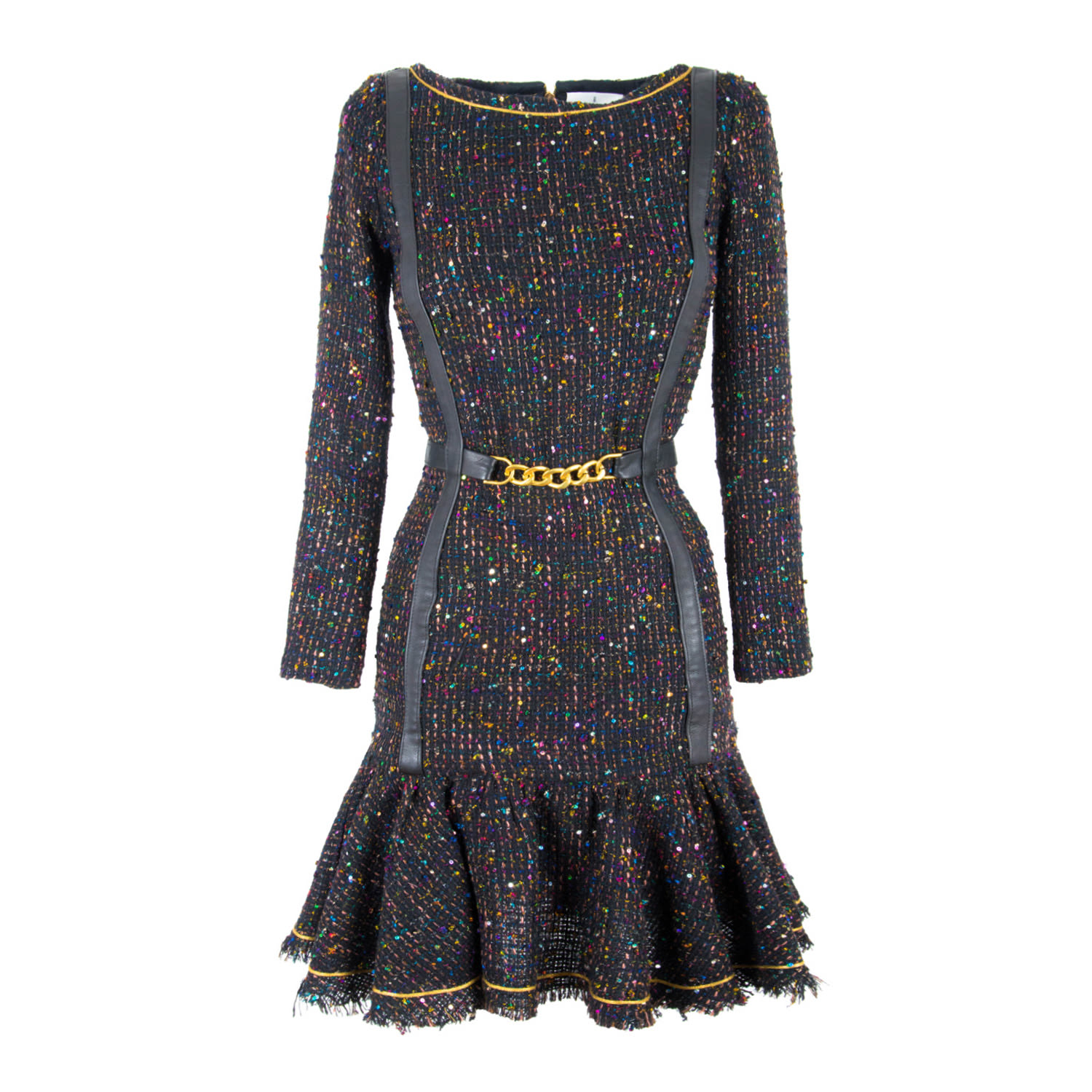 Women’s Black Sequinned Boucl Tweed Fringed Dress Small Rua & Rua