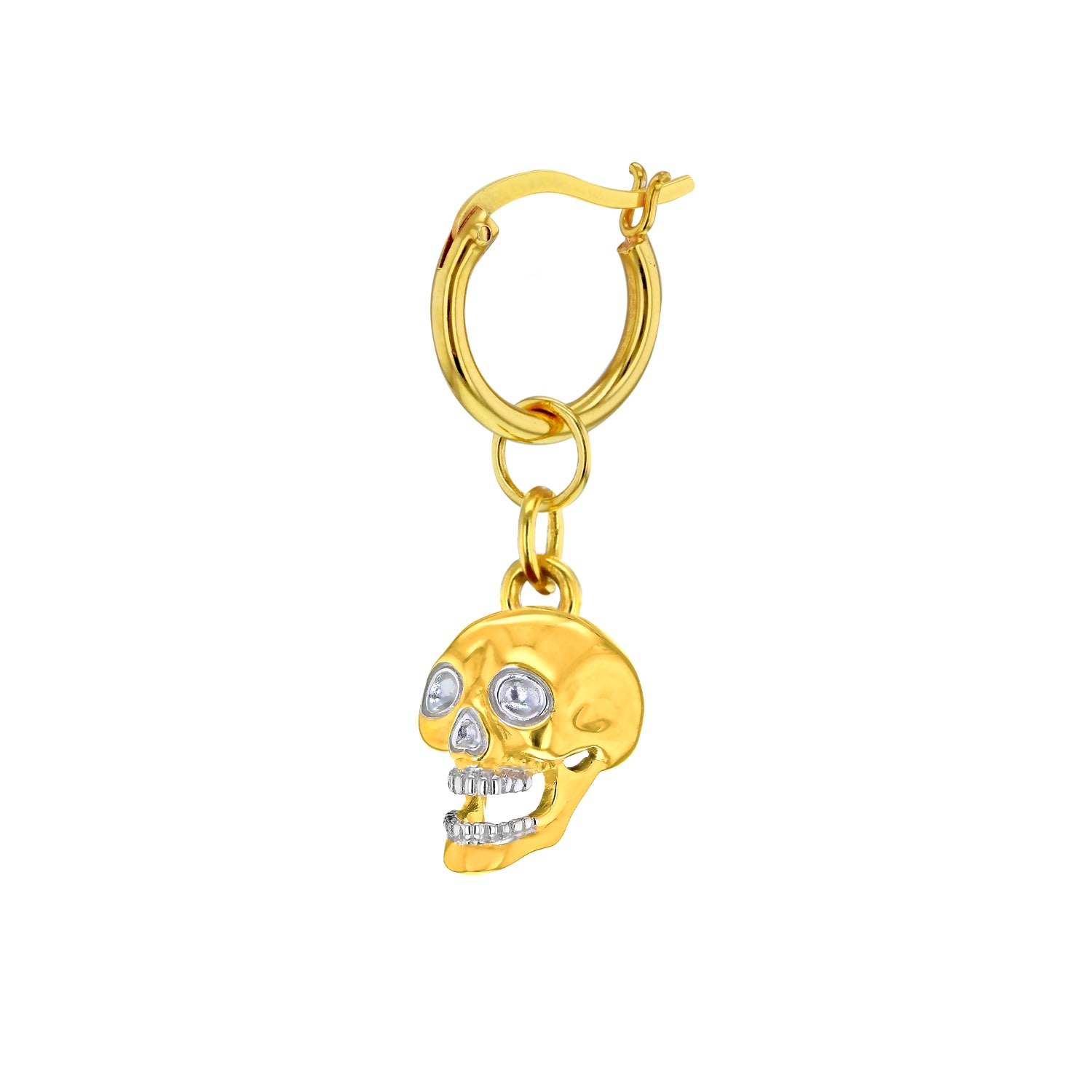 Women’s 18Kt Gold-Plated 2 Tone Mini Skull Earring On Gold Hoop True Rocks