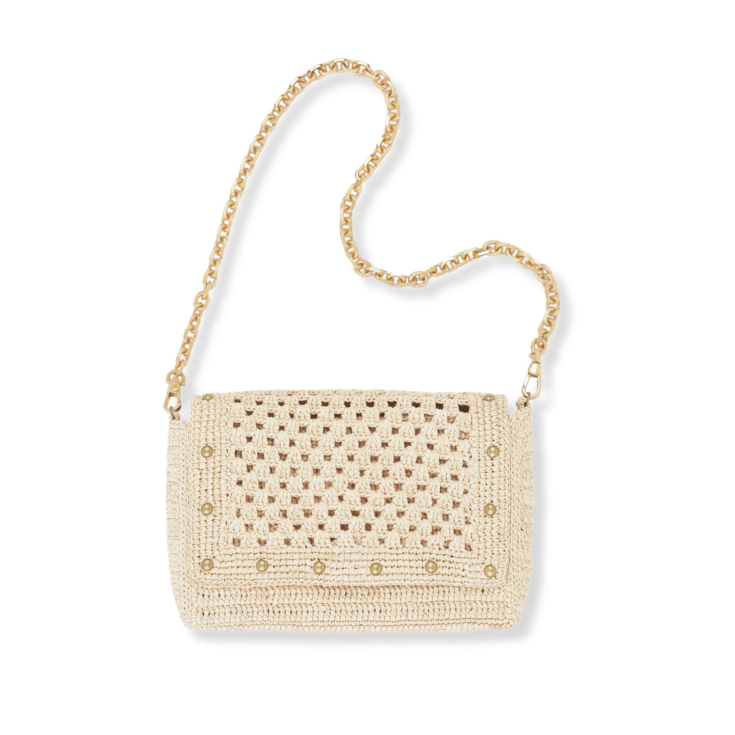 Women’s Neutrals Raffia Shoulder Crochet Bag With Studs Nina- Natural Sanabay Paris