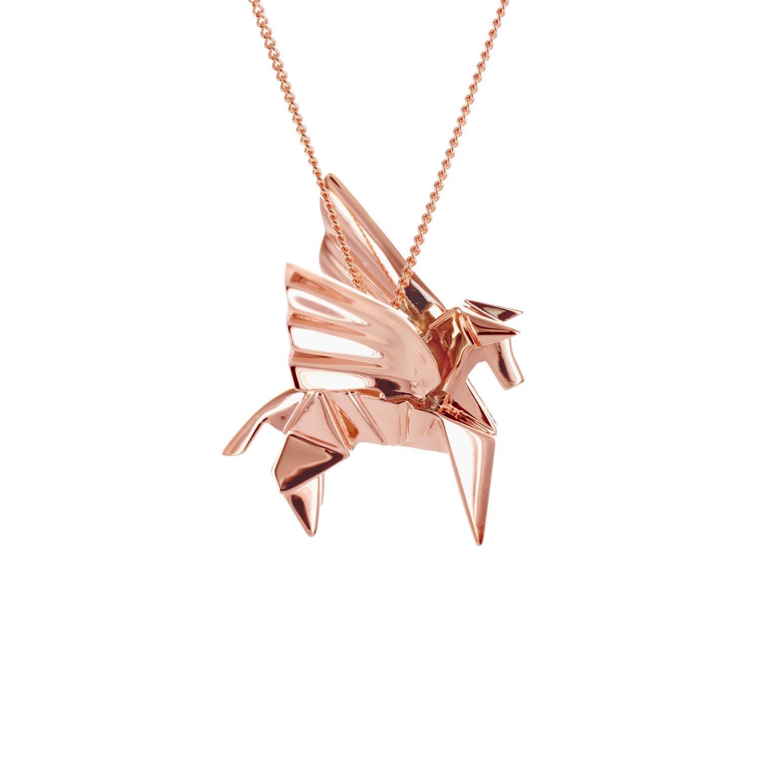 Women’s Rose Gold Pegazus Necklace Pink Gold Plated Origami Jewellery