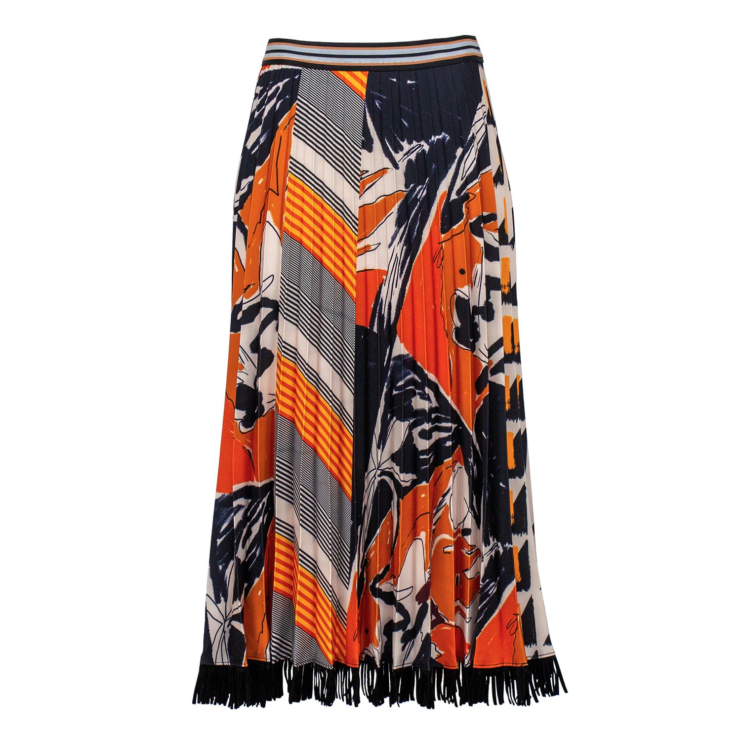 Women’s Half-Circle Pleated Midi Skirt With Suede Fringe Hem Medium Lalipop Design