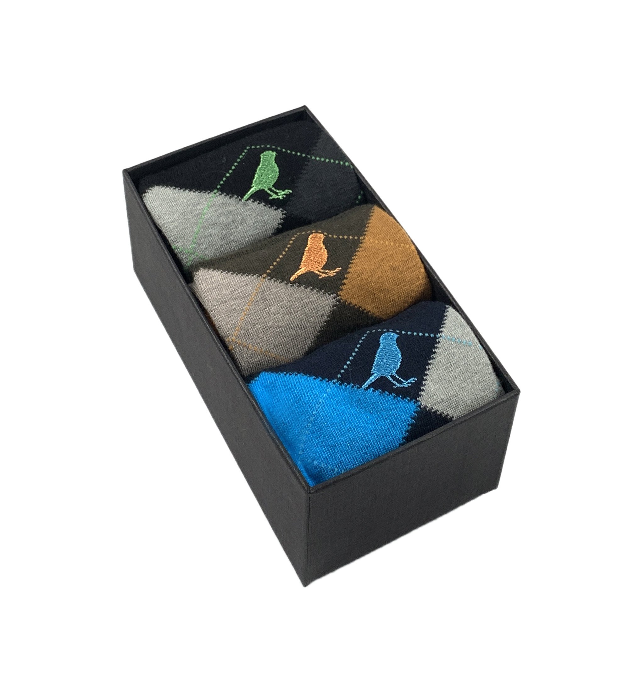 Men’s Blue / Black / Grey Argyle 3 Pair Box One Size Whalley Finch
