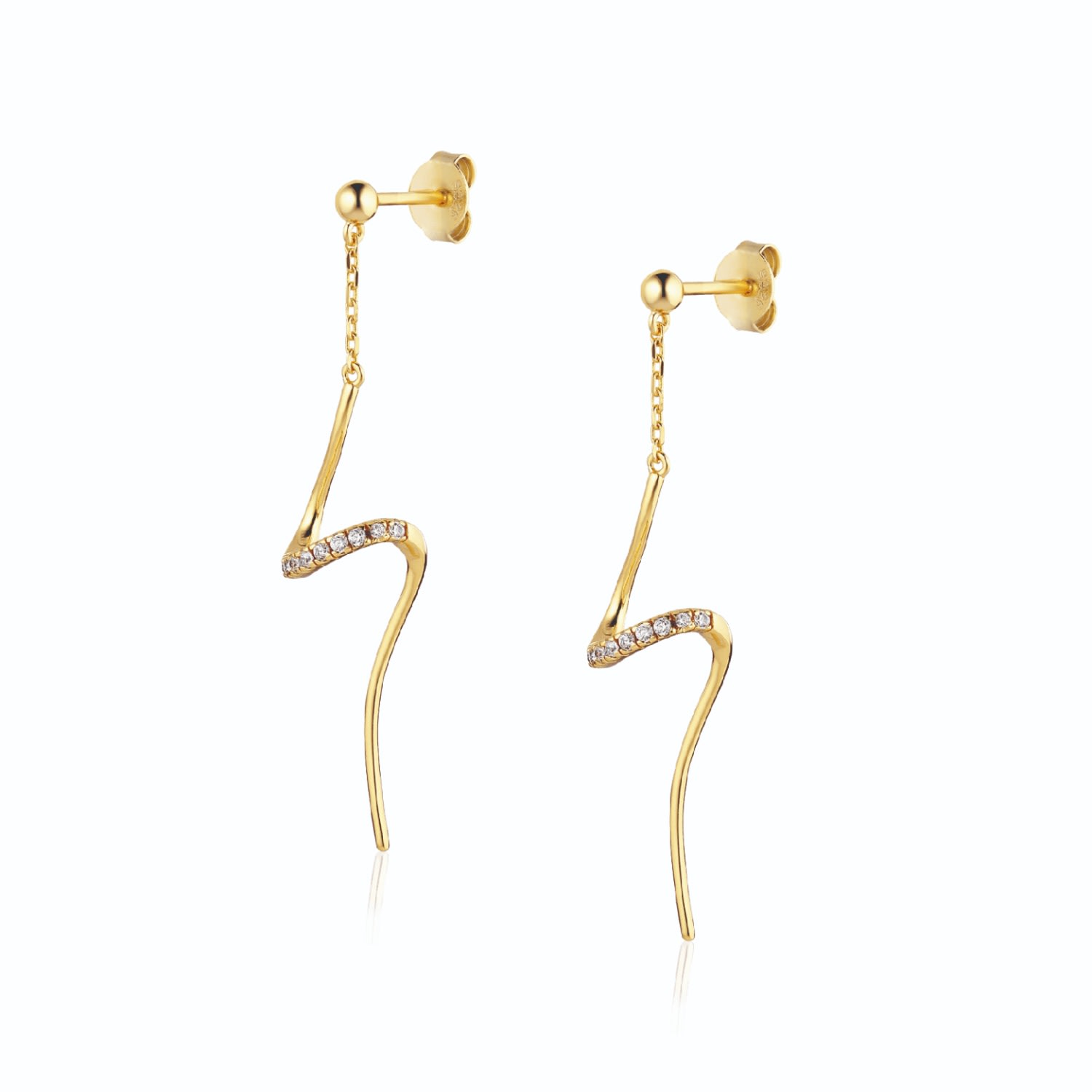 Women’s Gold Grace Dangle & Drop Spiral Earings With Cubic Zircons Alura Copenhagen Jewellery