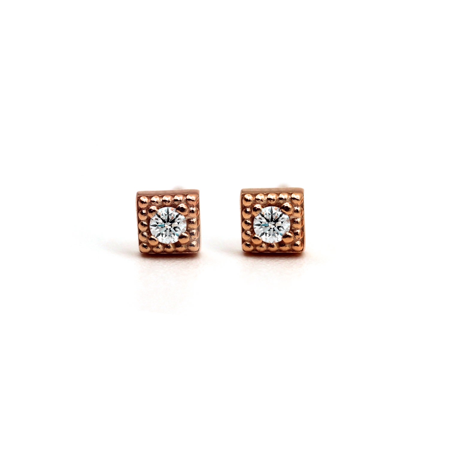 Women’s Unique Textured Rose Gold Tiny Diamond Stud Earrings Vicstonenyc Fine Jewelry