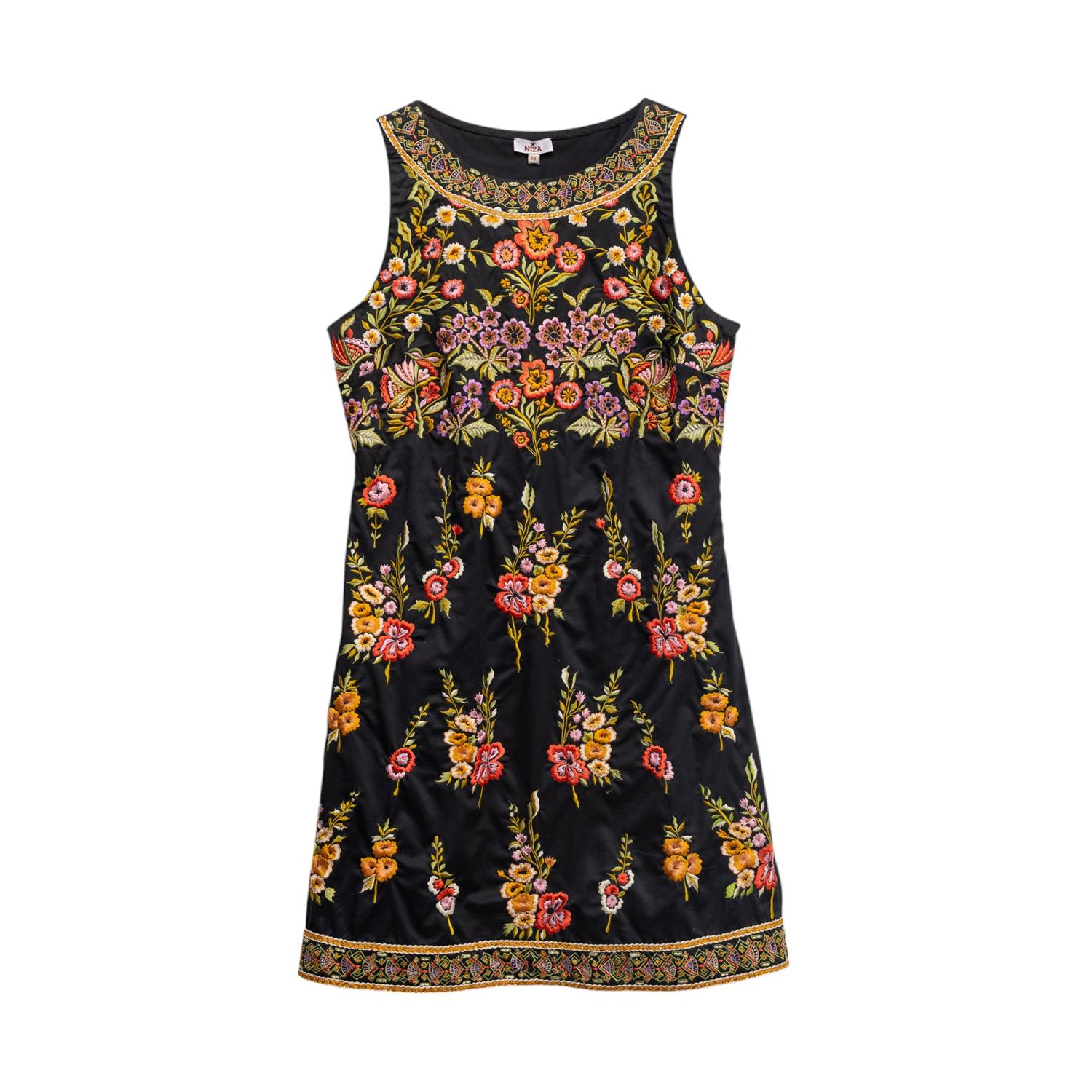 Women’s Black Short Sleeveless Dress With Embroidery Extra Large Niza