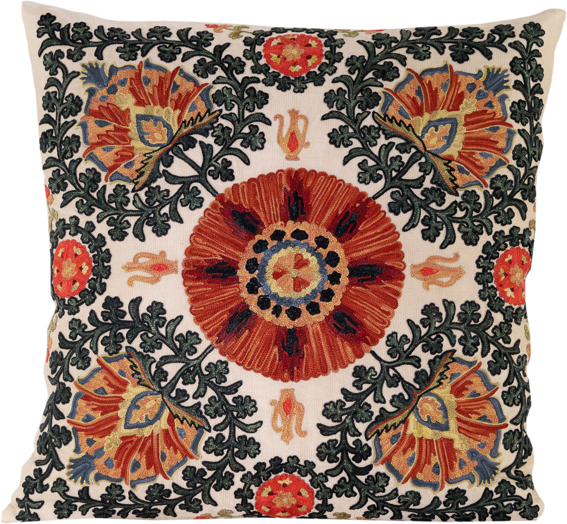 Hand-Embroidered Silk Cushion - Bukhara Garden Pattern Two One Size Anor Living