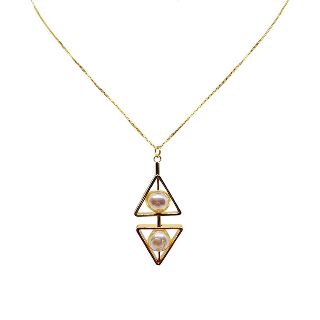Women’s Gold / White Double Triangle Pearl Art Necklace Aracheli Studio