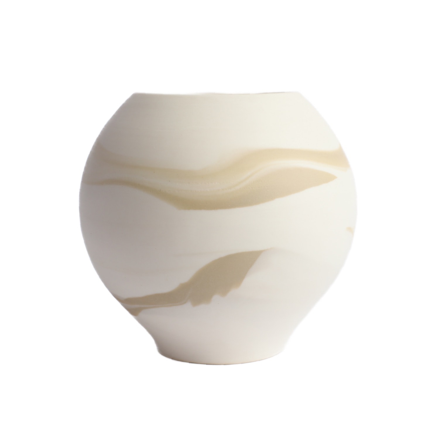 White / Brown / Neutrals Small Round Marbled Vase - Taupe Michelle Williams Ceramics