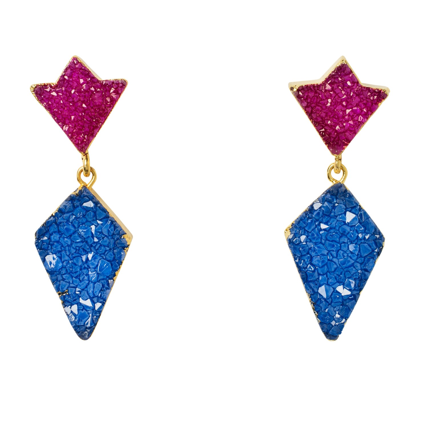 Women’s Gold / Blue / Pink Princess Berry Blue Druzy Gold Earrings Yaa Yaa London