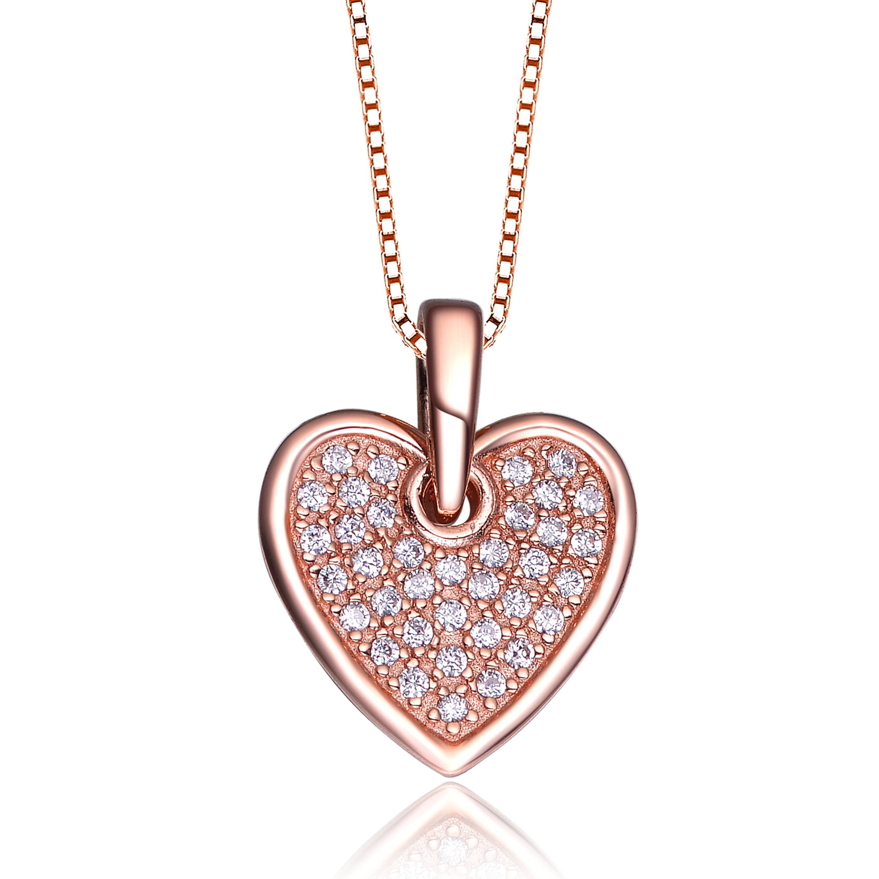 Women’s Rose Gold Overlay Cubic Zirconia Pave Heart Necklace Genevive Jewelry