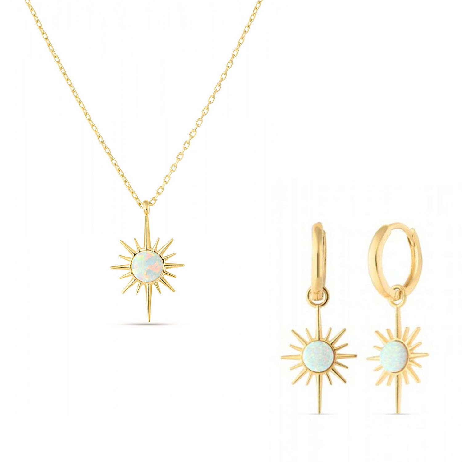 Women’s White Opal Northernstar Sterling Silver Pendant Necklace & Earring Set - Gold Spero London