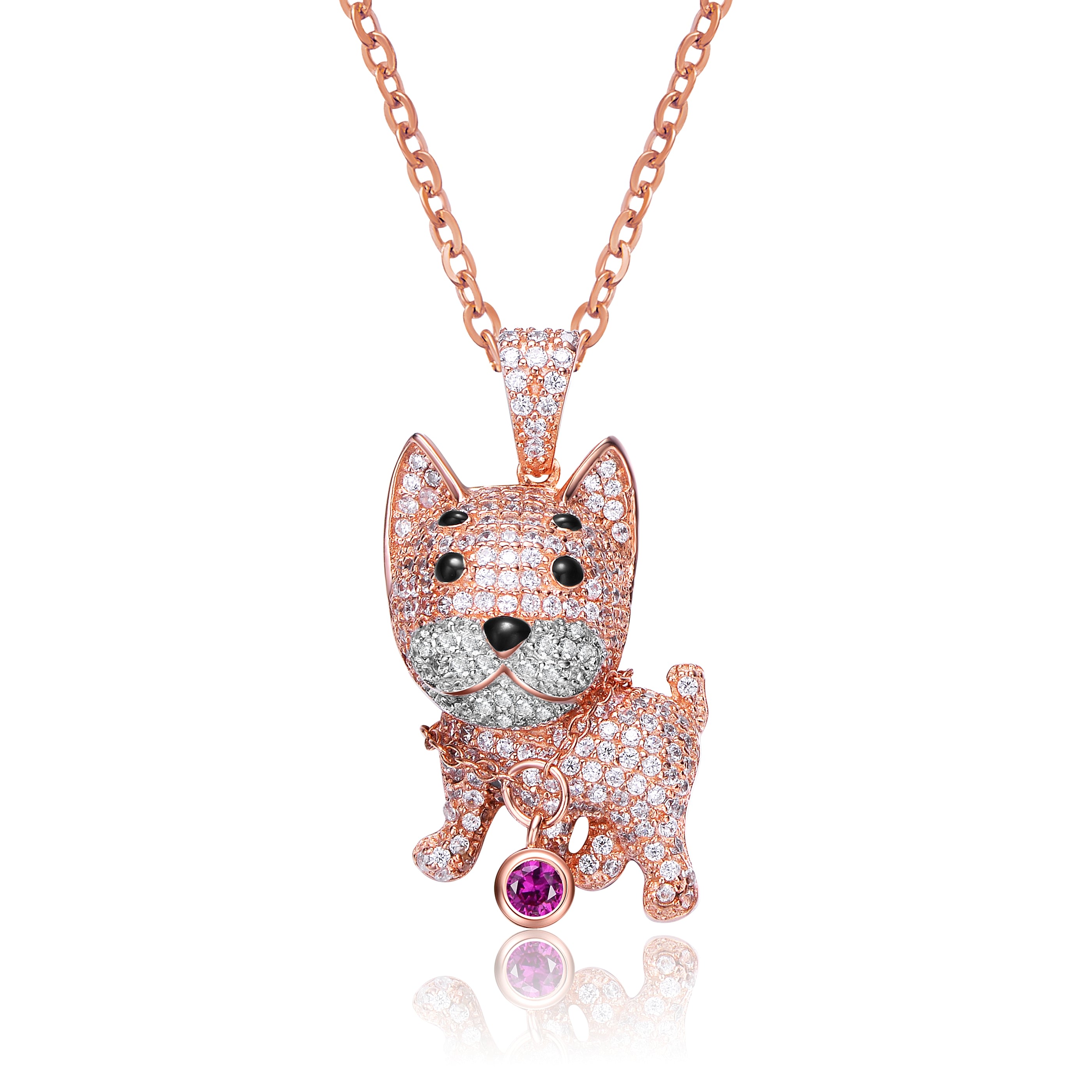 Women’s Red / Silver Sterling Silver Rhodium & Rose Gold Gold Plated Enamel & Cubic Zirconia Cat Pendant Genevive Jewelry