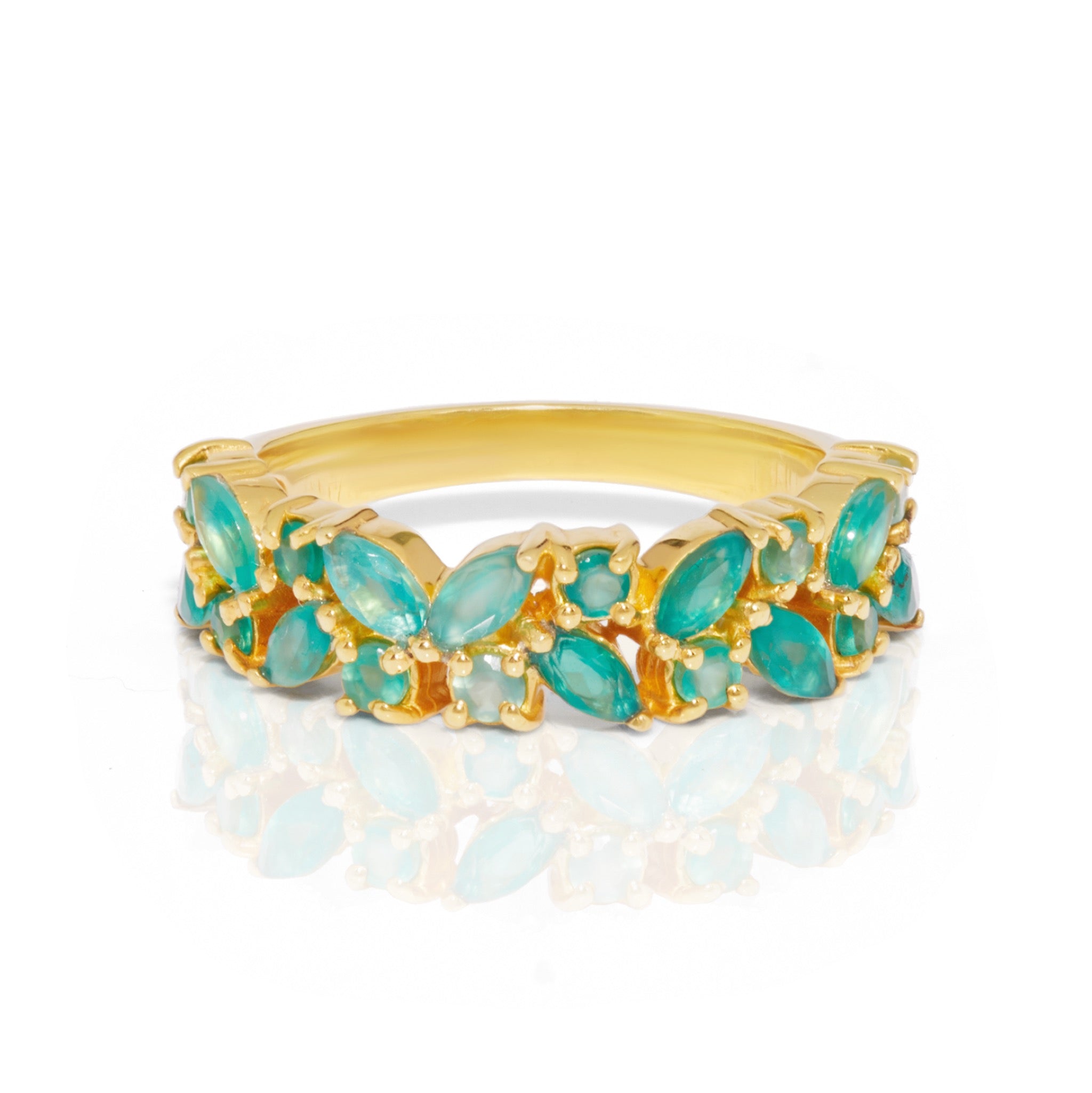 Women’s Gold / Green Green Onyx Two-Row Marquise Leaf Gold Ring Venu J Collection