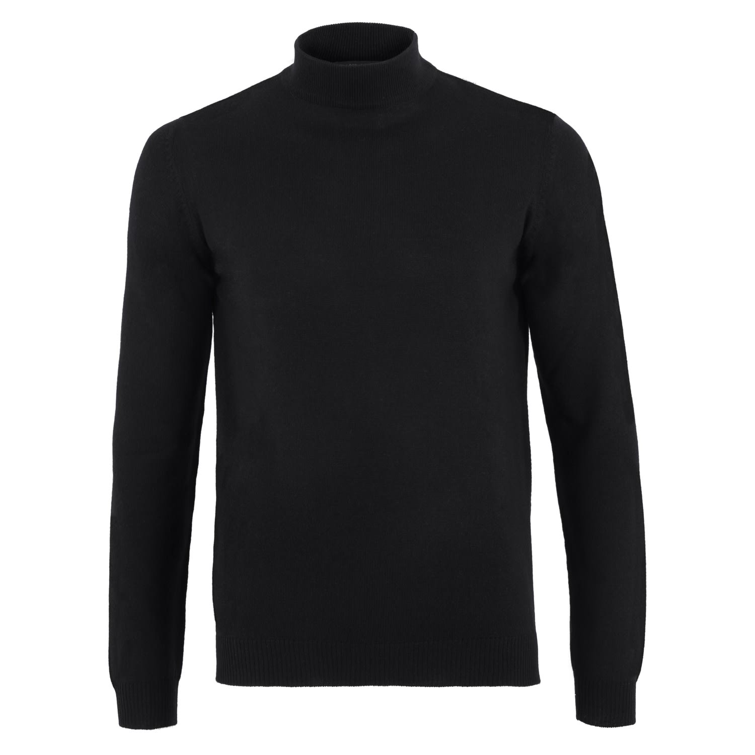 Mens Extra Fine Merino Wool Mock Turtleneck Shaw Jumper - Black Small Paul James Knitwear