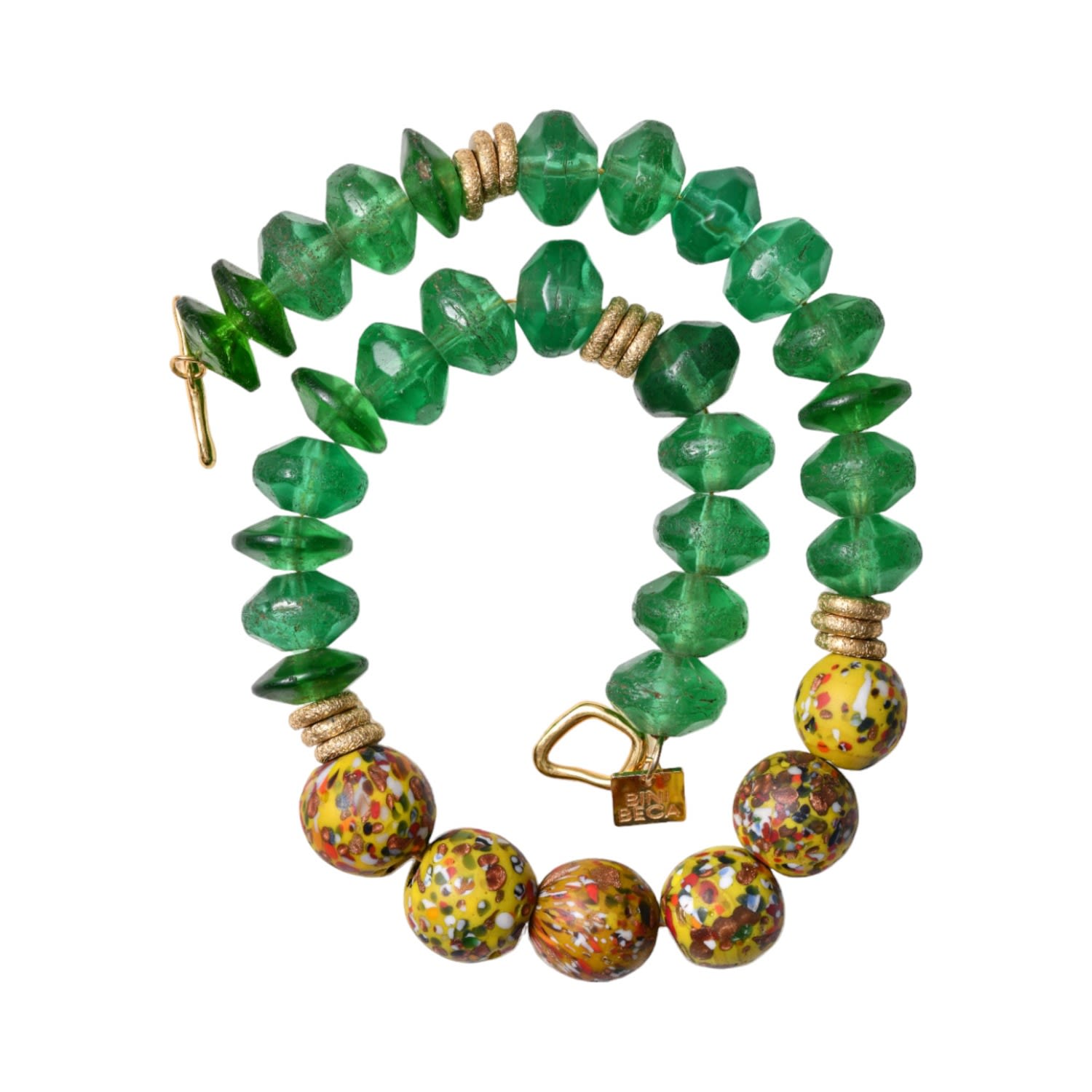 Women’s Green / Yellow / Orange The Sprinkle Bini Necklace In Yellow With Green Vaseline Beads Binibeca Design