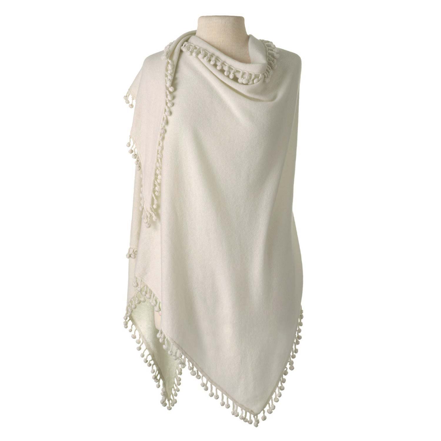 Women’s White Alpine Cashmere Pom-Pom Triangle Wrap - Ivory