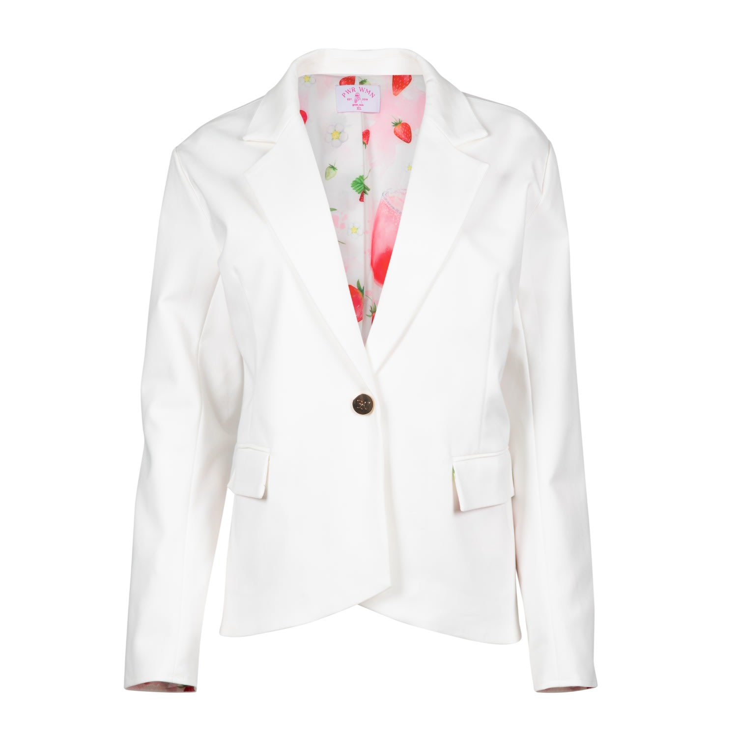 Strawberry Fields - Women’s White Summer Blazer Suit Jacket Medium Pwr Wmn