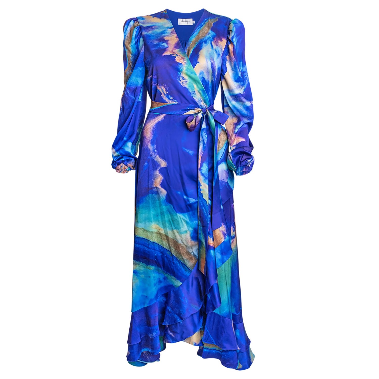 Women’s Carrie Long Sleeve Wrap Dress Blue XXL Alanakayart