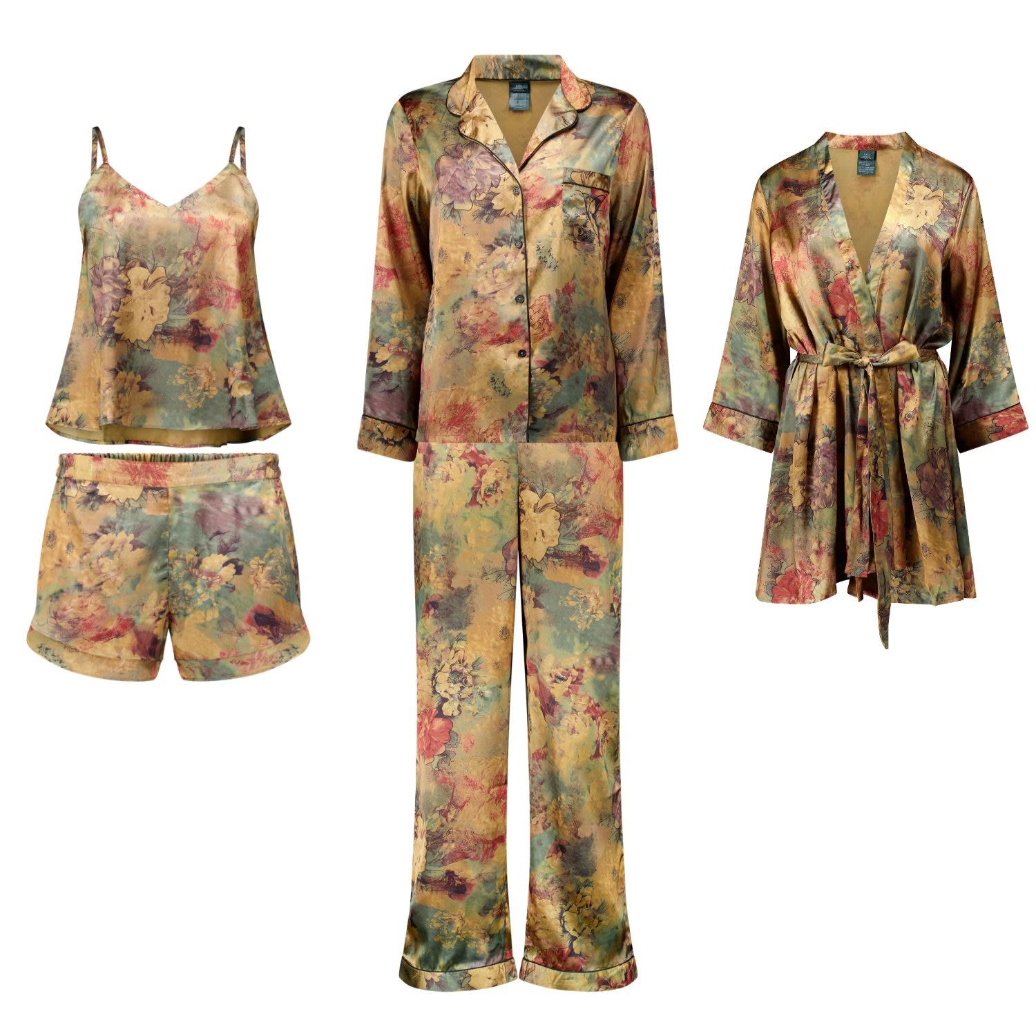 Women’s Gold / Green The ’Jena’ Five-Piece Pajama Set Small Rani Lounge