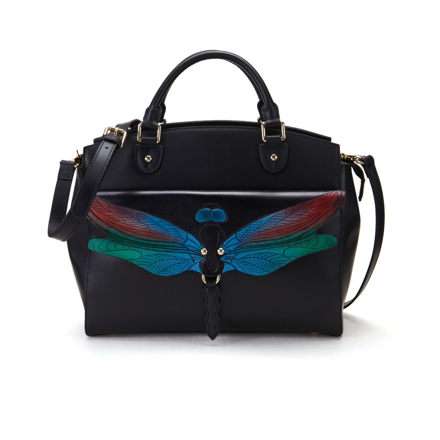 Women’s Dragonfly Satchel Leather Bag Black Bellorita