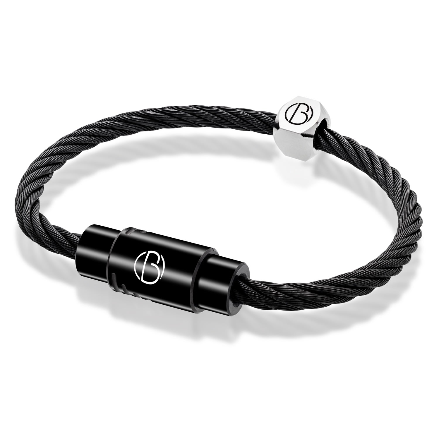 Men’s Cable Polished Black Stainless Steel Bracelet Bailey of Sheffield