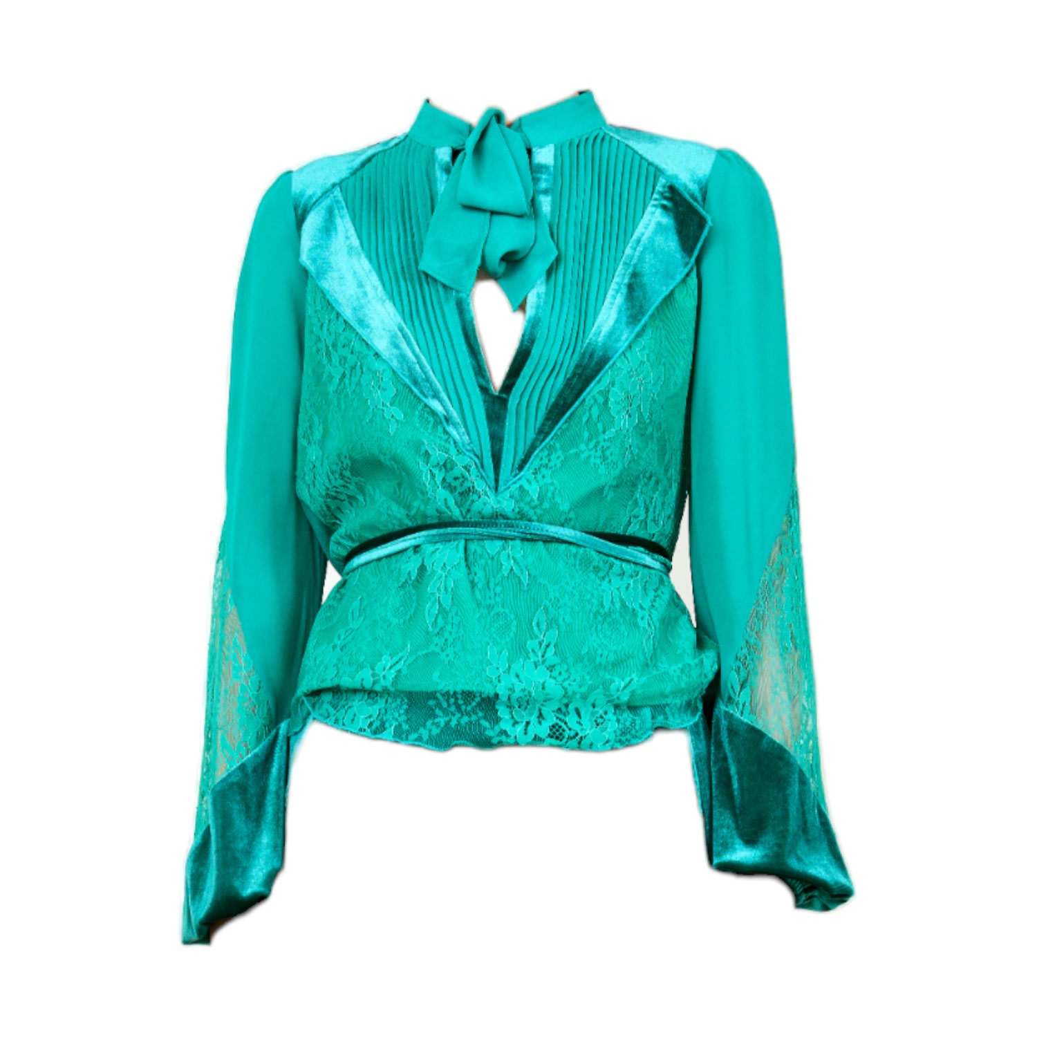 Women’s Remi Chiffon Lace With Velvet Details Co-Ord Blouse In Green Extra Small Lola Adu