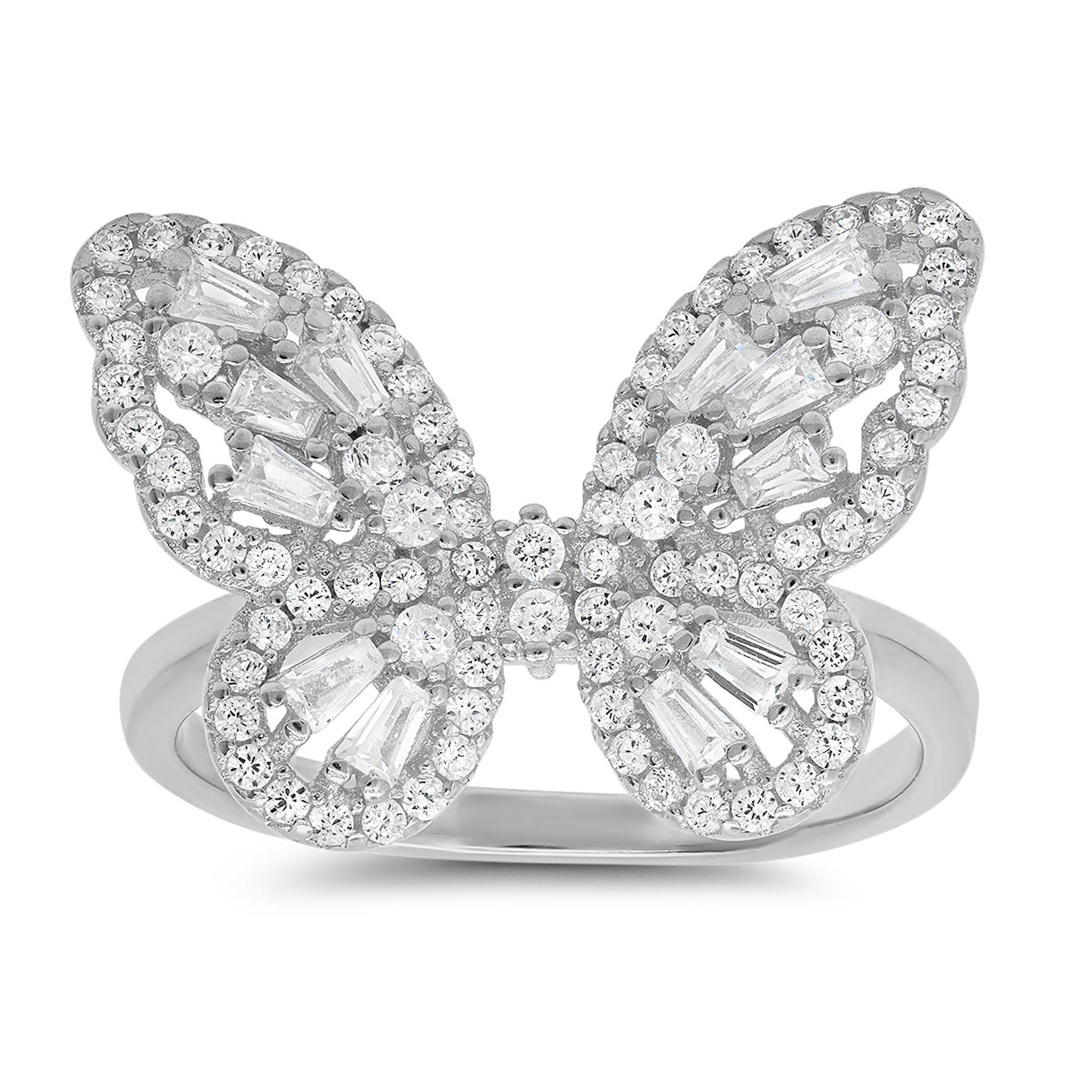 Women’s Silver Baguette Diamond Cz Butterfly Ring Kylie Harper