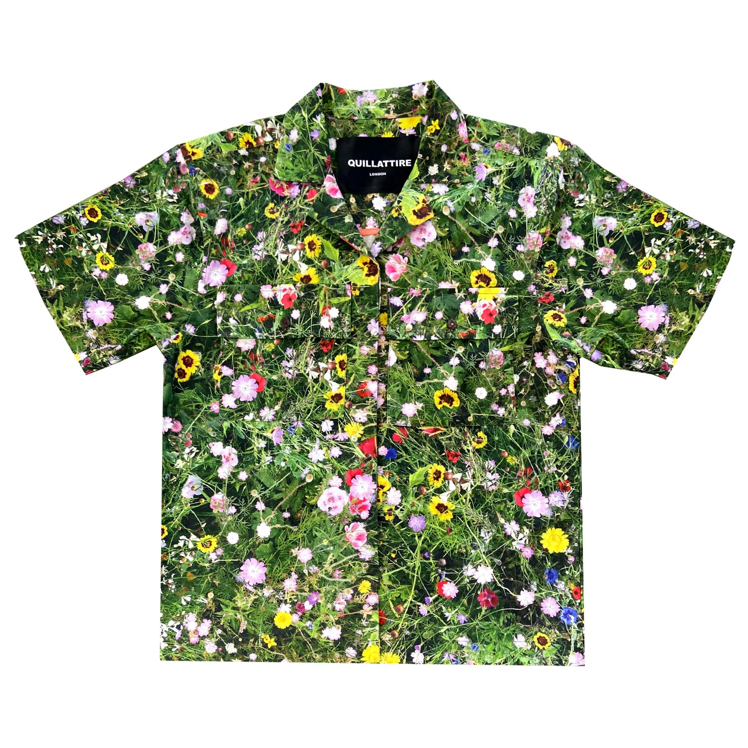 Women’s Green Meadow Floral Print Retro Shirt Medium Quillattire