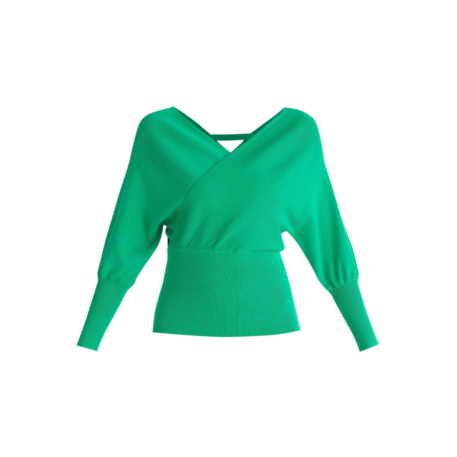 Women’s Balloon Sleeve Wrap Top In Dark Green Small Paisie